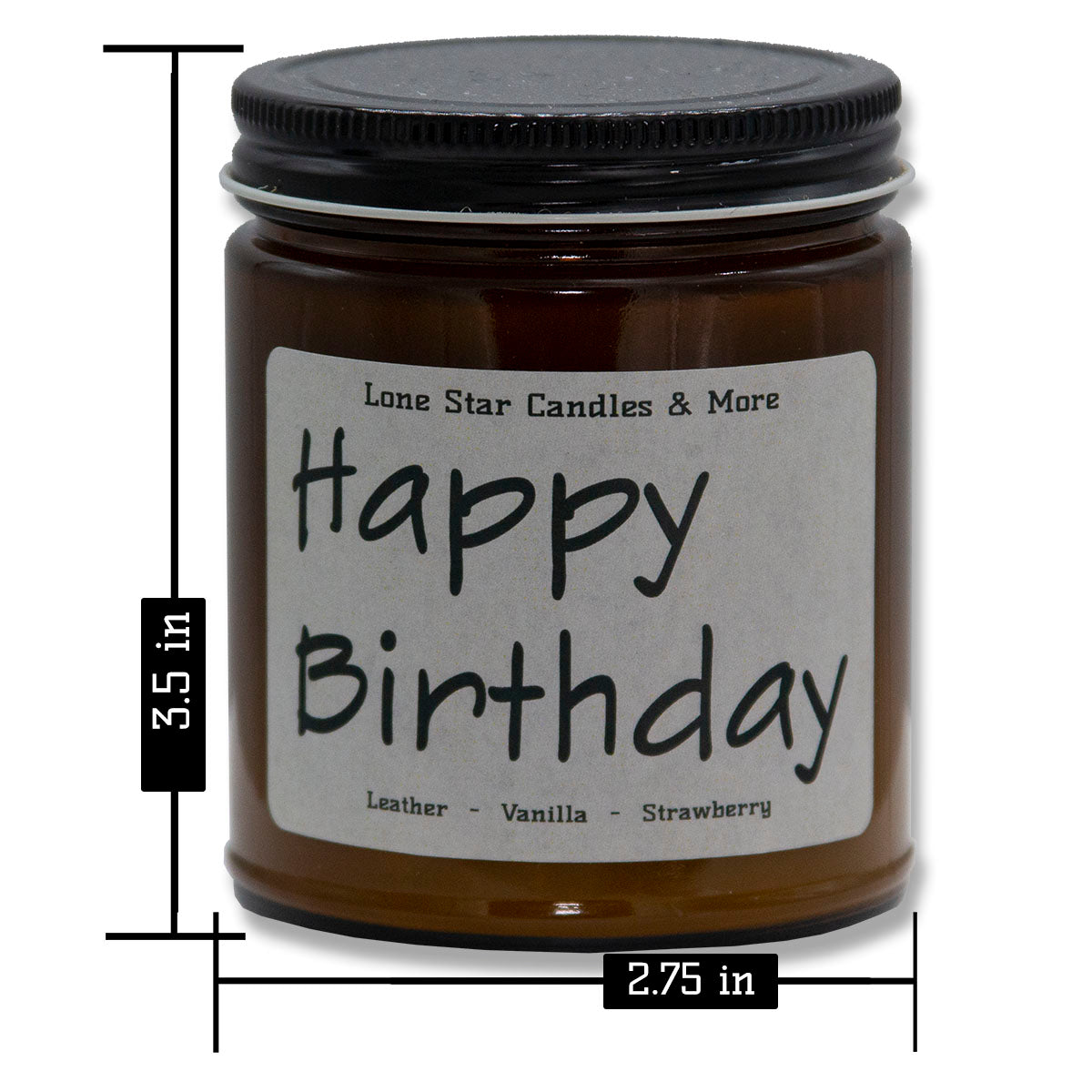 Leather & Lace, Lone Star Candles & More's Premium Hand Poured Strong Scented Soy Wax Gift Candle, Aroma of Genuine Leather & Creamy Vanilla, USA Made in Texas, Amber Glass Jars, 9oz Happy Birthday