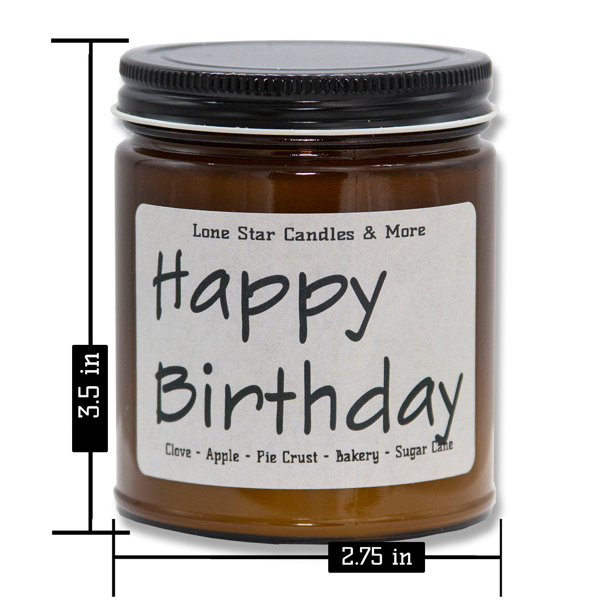 Hot Apple Pie, Lone Star Candles & More's Premium Hand Poured Strongly Scented Soy Wax Gift Candle, Warm Sweet Baked Apples, and Flaky Pie Crust, USA Made in Texas, Amber Glass Jar 9oz Happy Birthday