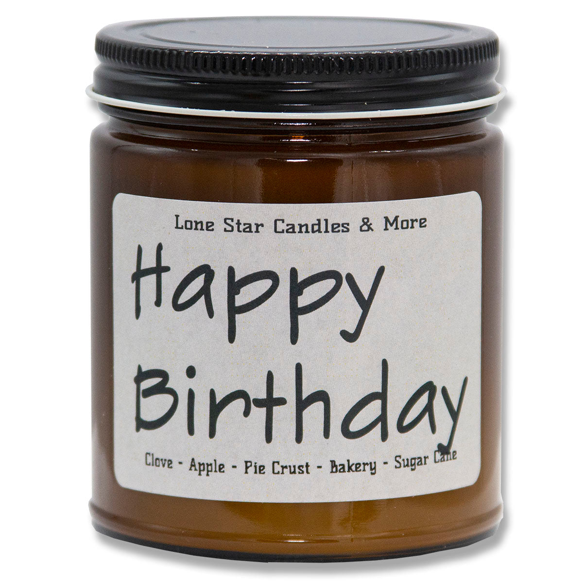 Hot Apple Pie, Lone Star Candles & More's Premium Hand Poured Strongly Scented Soy Wax Gift Candle, Warm Sweet Baked Apples, and Flaky Pie Crust, USA Made in Texas, Amber Glass Jar 9oz Happy Birthday