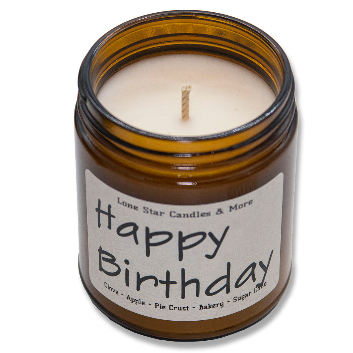 Hot Apple Pie, Lone Star Candles & More's Premium Hand Poured Strongly Scented Soy Wax Gift Candle, Warm Sweet Baked Apples, and Flaky Pie Crust, USA Made in Texas, Amber Glass Jar 9oz Happy Birthday