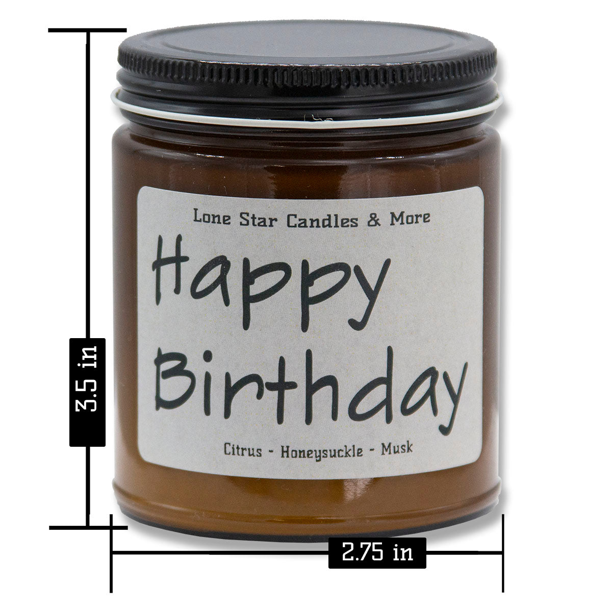 Honeysuckle, Lone Star Candles & More's Premium Hand Poured Strongly Scented Soy Wax Gift Candle, The perfect Spring and Summer-Time Scent, USA Made in Texas, Round Amber Glass Jar 9oz Happy Birthday