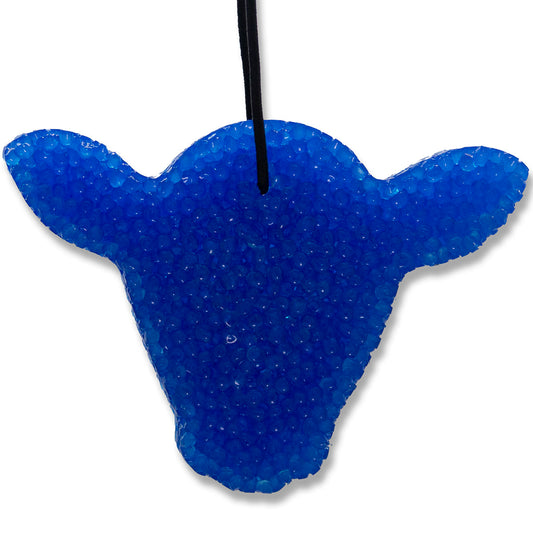Strawberry Leather, Lone Star Candles & More’s Premium Strongly Scented Freshies, Genuine Leather with Sweet & Juicy Strawberries, Car & Air Freshener, USA Made in Texas, Blue Cute Cow Face 1-Pack