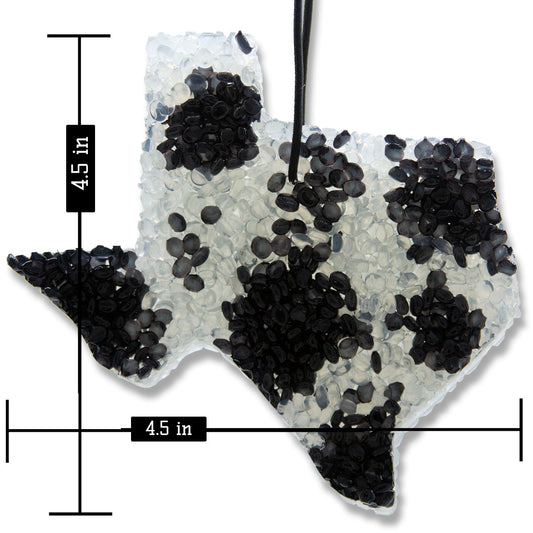 Lone Star Candles & More's Premium Strongly Scented Freshies, Car & Air Freshener, USA Made, Black TX Cowhide 1-Pack Dimensions
