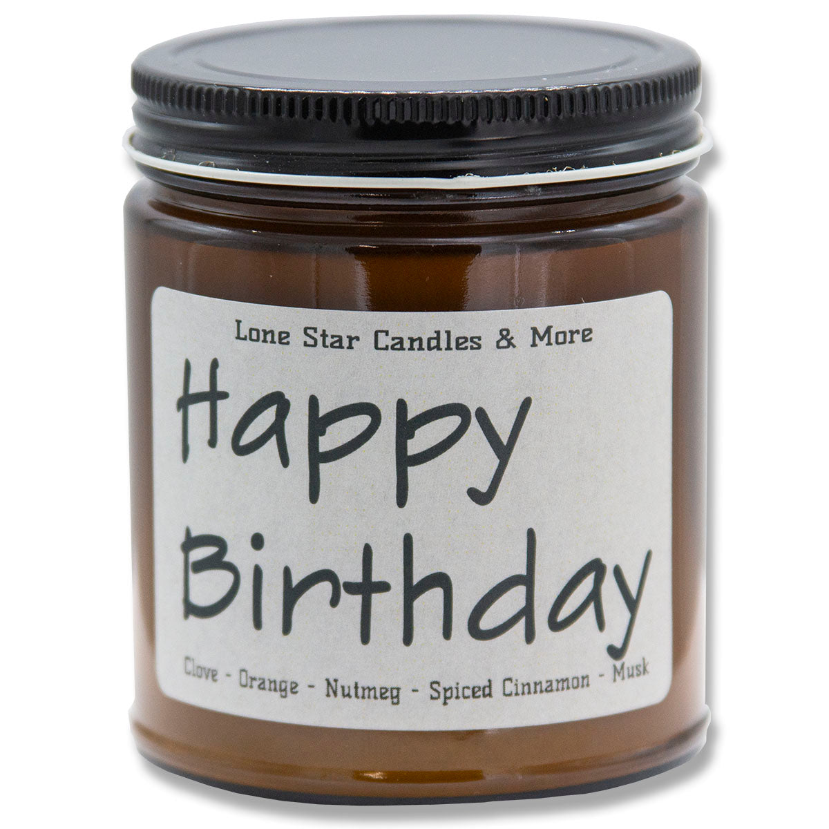 Autumn Cider, Lone Star Candles & More's Premium Hand Poured Strongly Scented Soy Wax Gift Candle, Fall Spices, Sweet Musk, & A Hint of Pineapple, US Made in Texas, Amber Glass Jar 9oz Happy Birthday