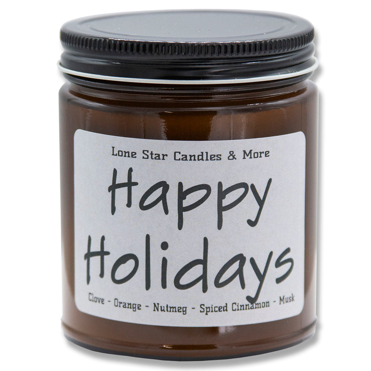 Autumn Cider, Lone Star Candles & More's Premium Hand Poured Strongly Scented Soy Wax Gift Candle, Fall Spices, Sweet Musk, & A Hint of Pineapple, US Made in Texas, Amber Glass Jar 9oz Happy Holidays