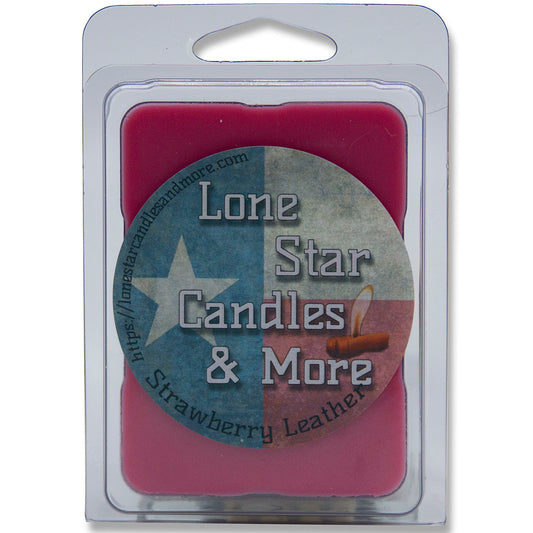 Strawberry Leather USA Made in Texas, Lone Star Candles & More's Premium Hand Poured Soy Wax Melts, An Aroma of Genuine Leather & Juicy Strawberries, 2.7oz, 6 Strongly Scented Wax Cubes, 1-Pack