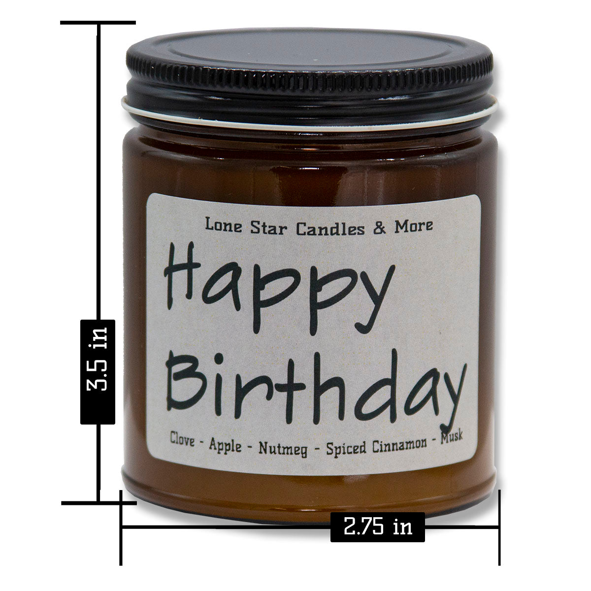 Mulled Cider, Lone Star Candles & More's Premium Hand Poured Strongly Scented Soy Wax Gift Candle, The scent of Sweet N Spicy Cider, USA Made, Round Amber Glass Jar 9oz Happy Birthday
