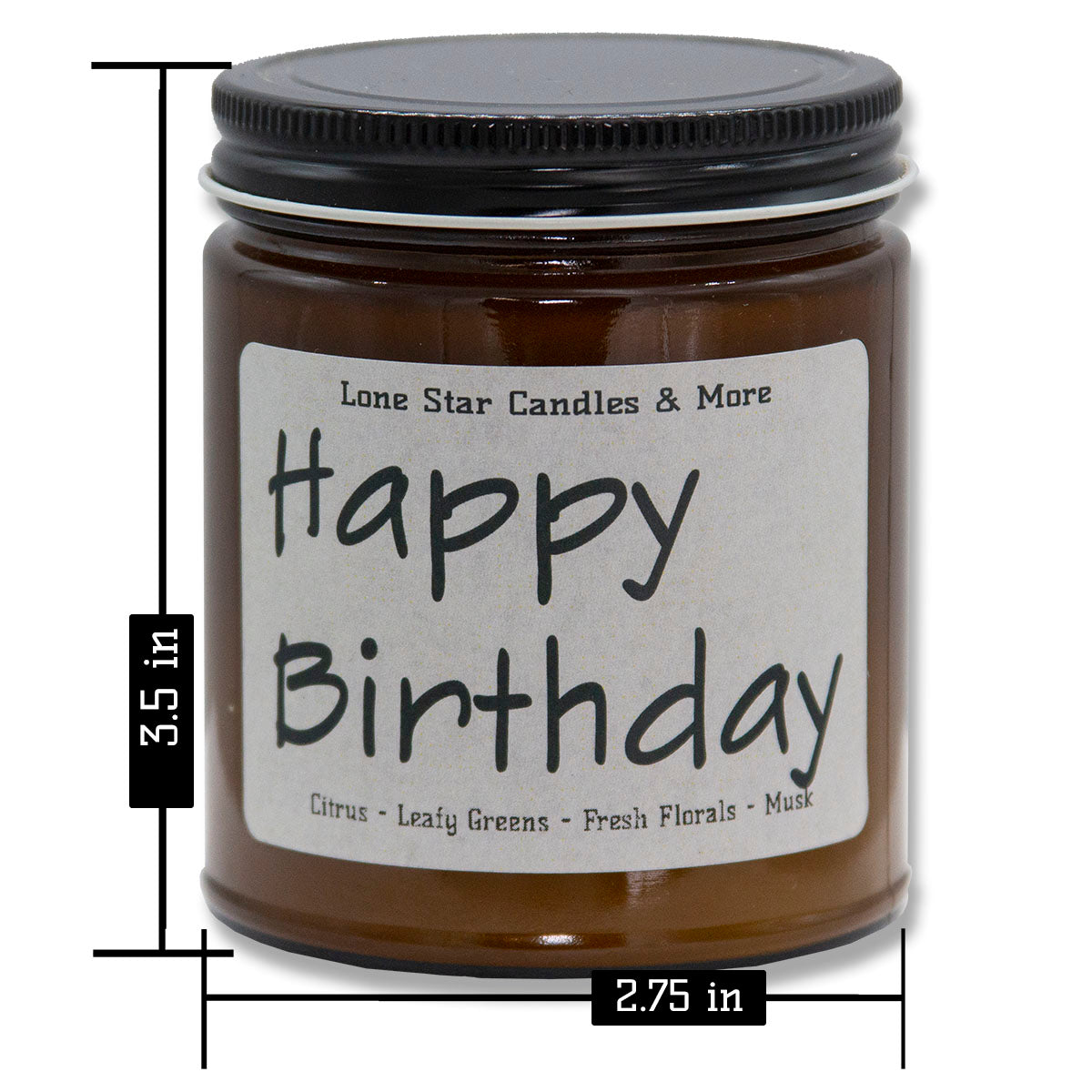 Summer Linen, Lone Star Candles & More's Premium Hand Poured Strongly Scented Soy Wax Gift Candle, A Breath of Fresh Air and Clean Linens, USA Made, Amber Glass Jar 9oz Happy Birthday