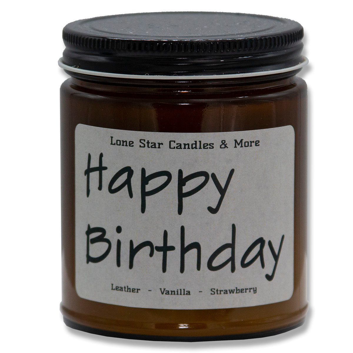 Leather & Lace, Lone Star Candles & More's Premium Hand Poured Strong Scented Soy Wax Gift Candle, Aroma of Genuine Leather & Creamy Vanilla, USA Made, Amber Glass Jars, 9oz Happy Birthday
