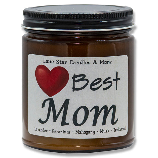 Mahogany Teakwood, Lone Star Candles & More's Premium Hand Poured Strongly Scented Soy Wax Gift Candle, A Rich Blend of Fine Woods and Florals, USA Made, Amber Glass Jar 9oz Best Mom